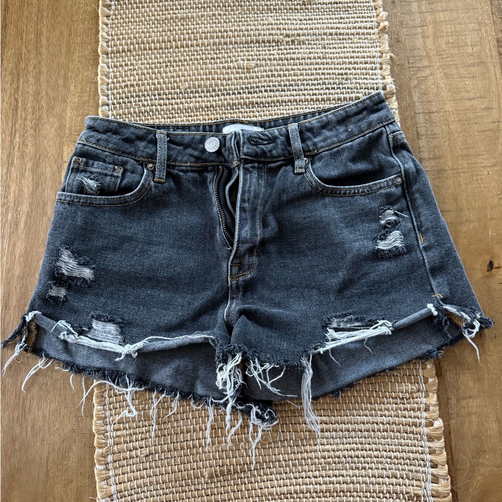 Pacsun Distressed Black/Grey Denim Shorts